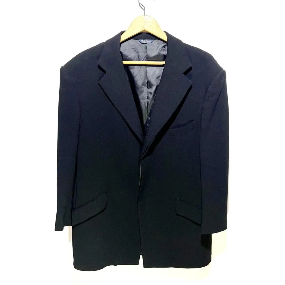 Ralph Lauren Wool sport coat USA made black covered buttons men's 46 R